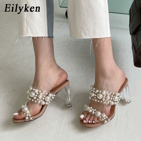

eilyken new transparent pvc string bead shoes woman fashion open toe slippers crystal perspex heels slides beach sandale femme adghkashgahg, Black