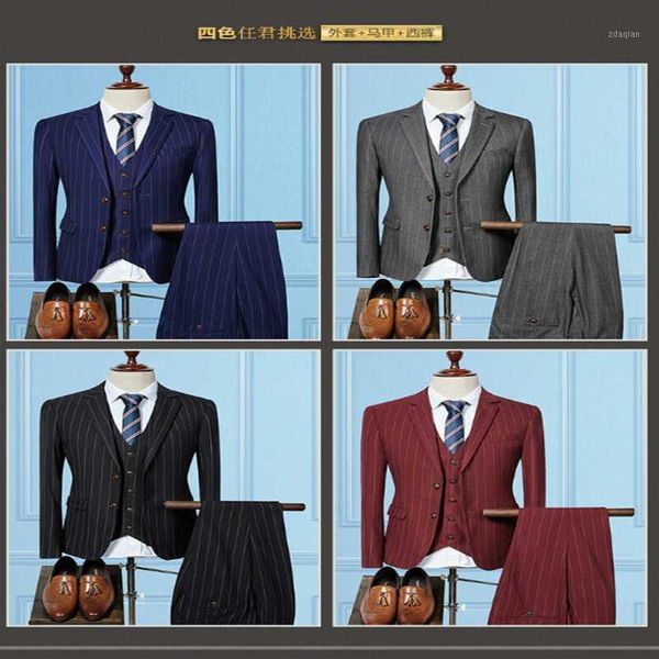 

men's suits & blazers 2021 black striped 3 piece polyester+cotton notch lapel double vents custom two button tuxedos, White;black
