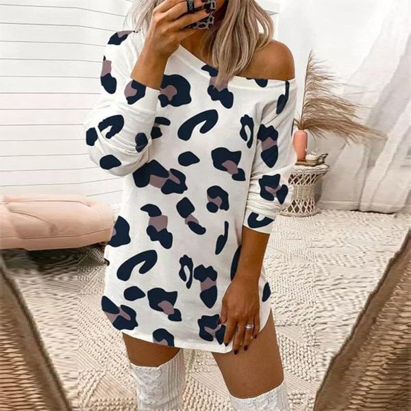 

casual dresses autumn plus size women's clothing 2021 printed off-the-shoulder print long-sleeved dress robe grande taille femme e3, Black;gray