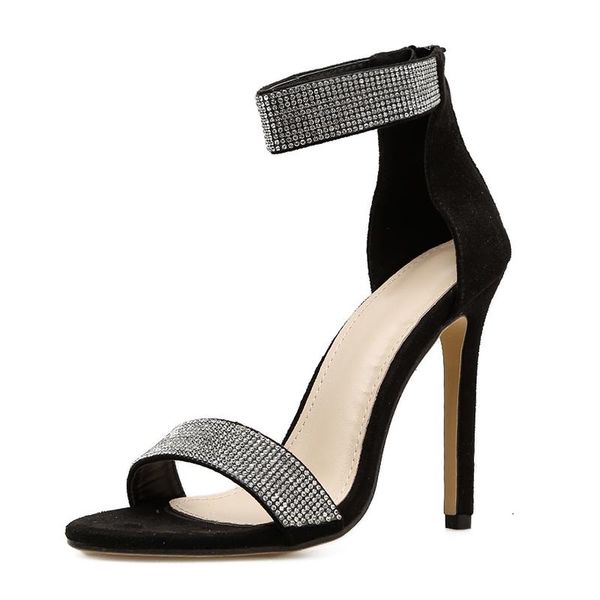 

ladies sandals zipper shiny party wedding woman pump toe open high heel, Black