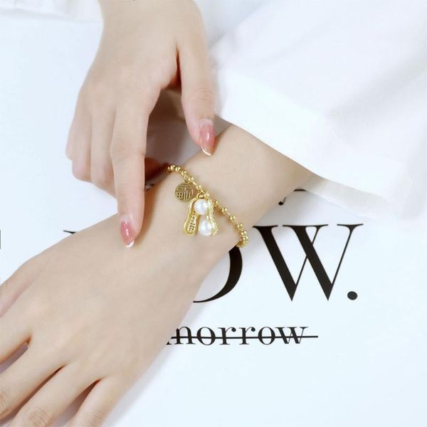 

link, chain fashion golden bracelet titanium steel pendant for women peanut fu elements expandable bangles trend jewelry, Black