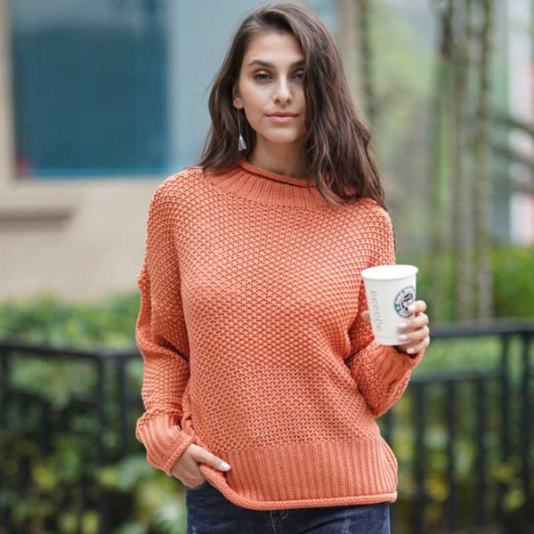 

autumn temperament loose solid color sweater women's large size bat sleeves trendy pullover 210527, White;black