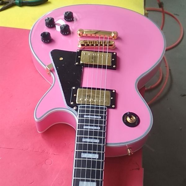

customized ebony fretboard pink electric guitar#33