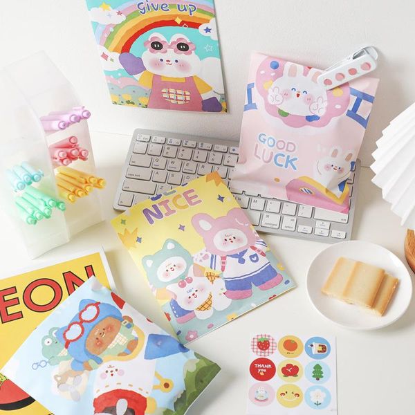 

gift wrap 12pcs 21x14.5cm cartoon craft paper bag with sealing sticker cookie packing wrapping for party supplies decor