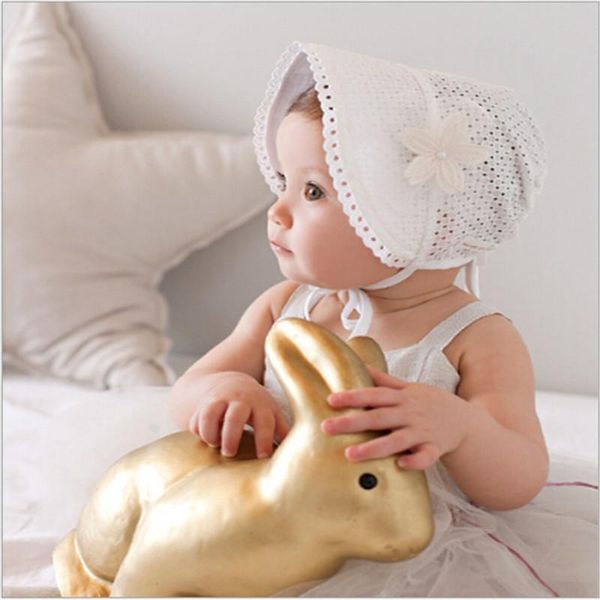 

caps & hats 2021 spring summer sweet princess hollow baby girls hat lace-up beanie cotton bonnet infant kids flower lace floral, Yellow
