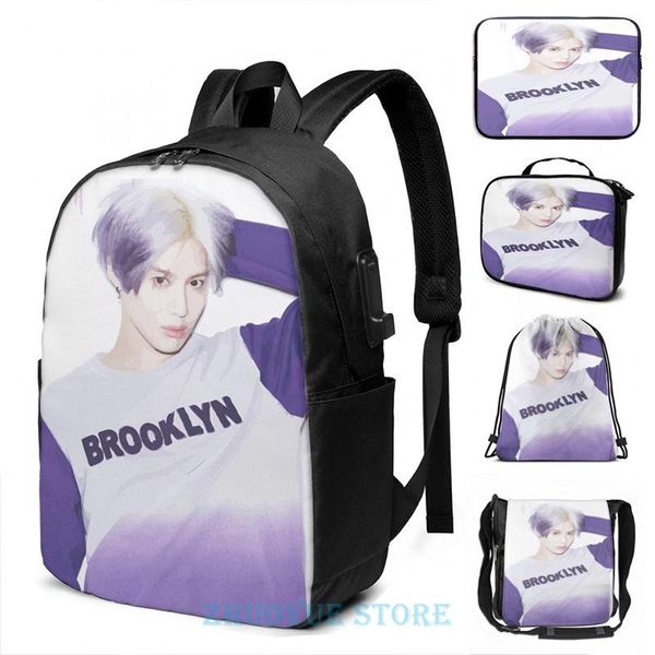 

backpack funny graphic print taemin - purple usb charge men school bags women cosmetic bag travel laptop