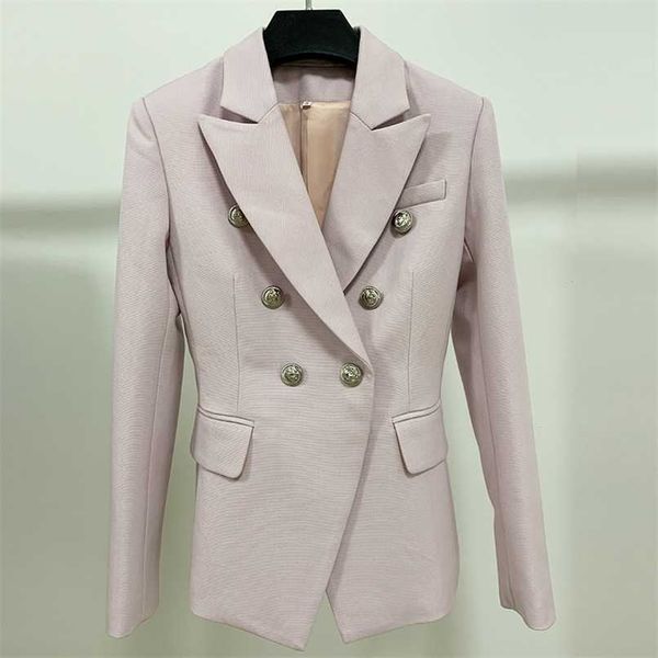 

est fashion designer blazer women's double breasted metal lion buttons thick slim fitting jacket 210930, White;black