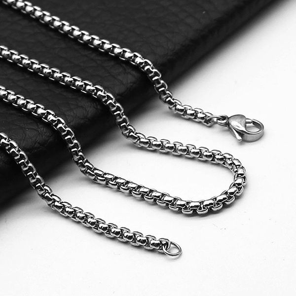 

1pc stainless steel square rolo chain necklace round box men women width 2mm-5mm chains, Silver