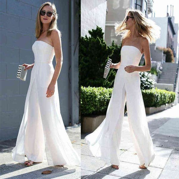 

luxury evening dress 2021 medium waist suspender loose jumpsuit white waistls temperament chiffon casual pants style, Black;gray