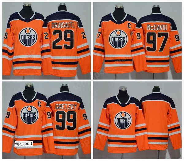 

men women youth edmonton oilers jerseys ice hockey 99 wayne gretzky 97 connor mcdavid 29 leon draisaitl jersey man kids woman orange, Black
