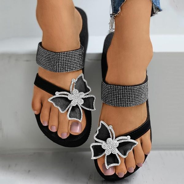 

slippers summer sandals 2021 women girls pearl flat bohemian style casual beach shoes wedges female flip flops, Black