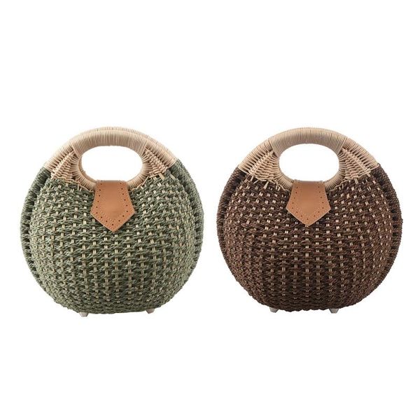 

evening bags 2pcs snail's nest tote handbag summer beach woman straw women's rattan bag, coffee & green