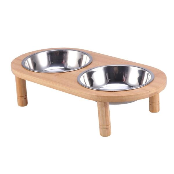 

cat bowls & feeders pet stainless steel feeding and water with bamboo frame for dogs cats