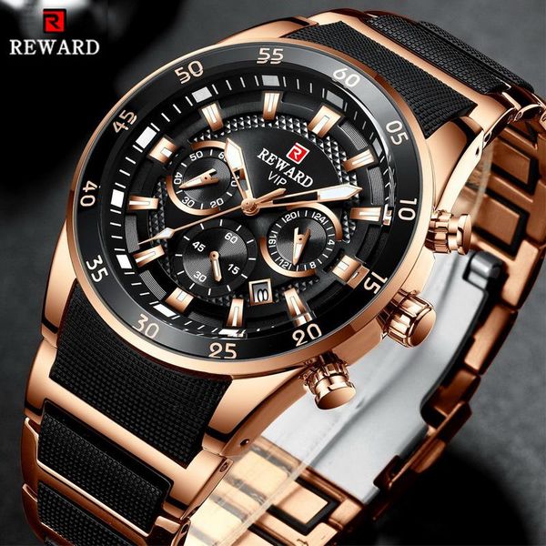 

wristwatches reward brand mens watches quartz for men sports blue chronograph waterproof business wrist relogio masculino, Slivery;brown