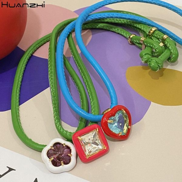 

pendant necklaces colorful leather choker zircon love heart flower clavicle chain necklace huanzhi 2021 for women girl summer jewelry, Silver