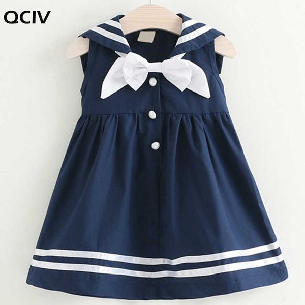 Neue Mädchen College Kleid Sommer Matrosenanzug Knopf Dekoration Mädchen Kinder Kleid Bogen Baby Mädchen Kleid 3 5 7 Jahre studenten Kleidung Q0716