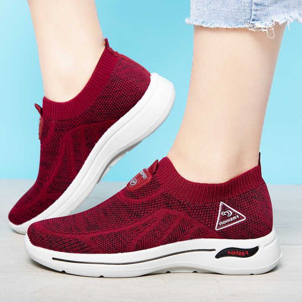 

womens walking shoes - casual slip on sneakers breathable knit flat walking sock shoes sneakers for women y0907, Black
