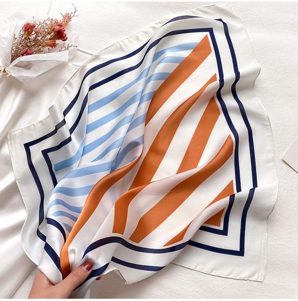 

scarves silk neck scarf for women 2021 square foulard scarfs female hairband designer print office lady neckerchief bandana, Blue;gray