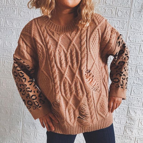 

women's sweaters twist knitted loose hollow out women korean fashion leopard patchwork long sleeve pullover autumn winter o neck jumper, White;black
