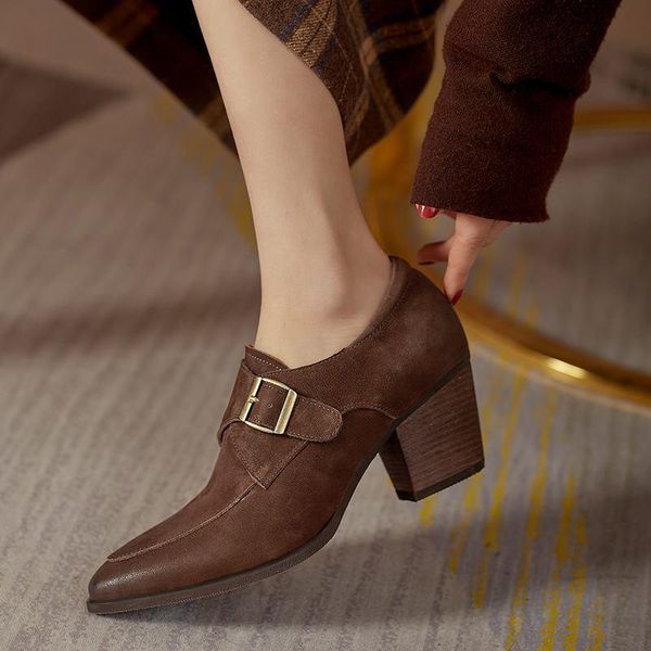 

dress shoes size 34-42 comfortable sheepskin suede genuine leather women heels spring fashion high heel shoe office work basic, Black