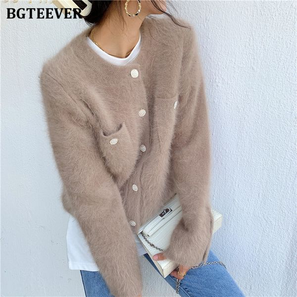 

sweaters soft warm single-breasted women mink cardigans winter thick vintage female solid open stitch sweaters bh7y, White;black