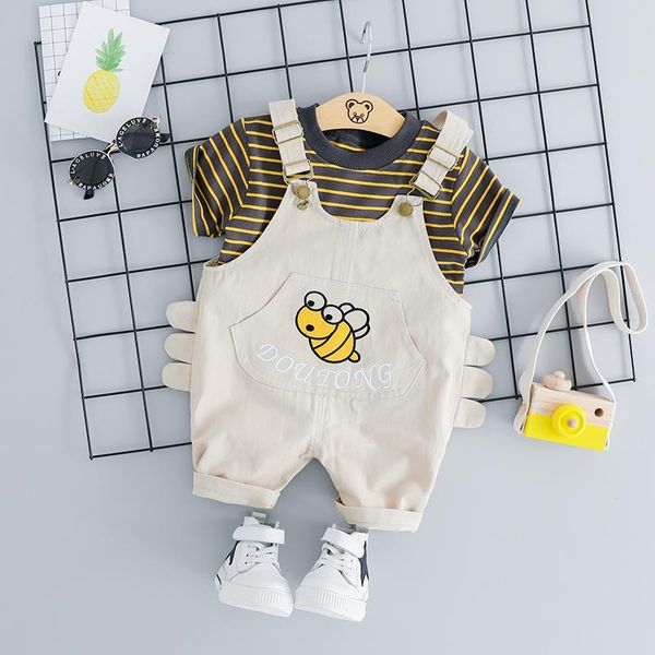 

summer baby girls boys clothing sets kids children stripe t shirt bib shorts casual style toddler infant clothes, White