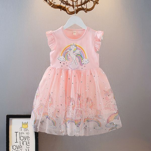 

unicorn dressed as summer girls flying mangoes sequins lace sequins dressed as princess 3-7y children birthday party, Red;yellow