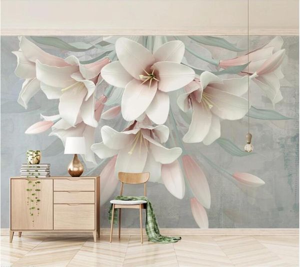 

custom wallpaper beautiful 3d pink lily embossed background wall living room bedroom restaurant mural papers home decor wallpapers