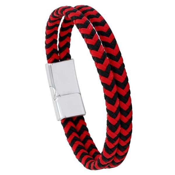 

fashion men bracelet multilayer leather bracelet punk style jewelry stainless steel magnetic clasp red women bangles, Black