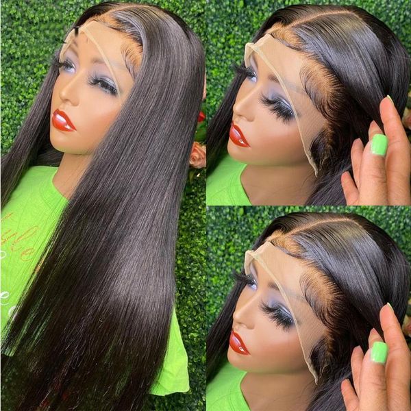 

synthetic wigs middle part black color long straight lace front wig with baby hair high temperature for women glueless daily preplucked