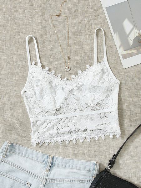 

tall solid crop lace cami y9fu#, White