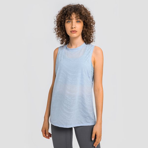 

l-160 jacquard sleeveless yoga vest womens lightweight breathable tank quick-drying fitness soft relaxed fit sports blouse all-match