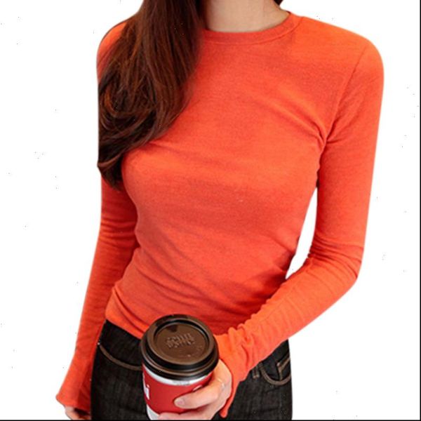 

button womens t shirts shirt women long sleeve korean style slim basic elasticity tshirt clothing femme, White