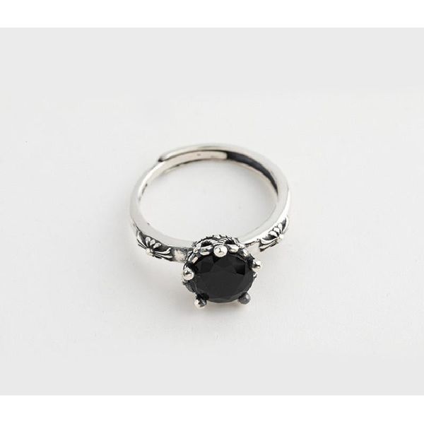 

cluster rings s925 sterling silver ring girl opening inlaid black zircon finger fashion trend jewelry, Golden;silver