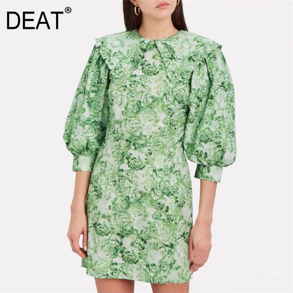 

deat women green printing a-line office lady dress new turn-down collar half sleeve loose fit fashion tide summer 7e0191 210428, Black;gray