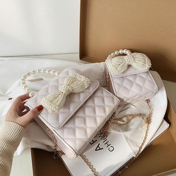 

pearl bow mini tote bag 2021 spring fashion high-quality pu leather women's designer handbag chain shoulder messenger cross body