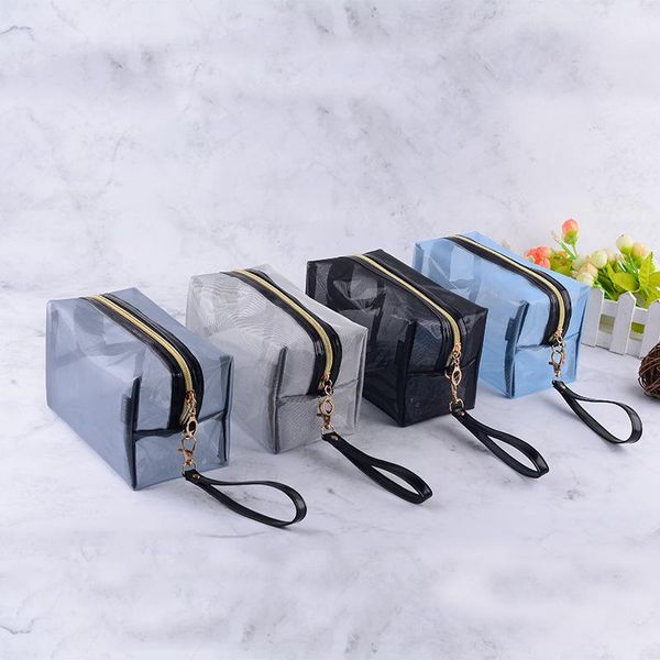 

cosmetic bags & cases portable transparent mesh waterproof barrel bag terry