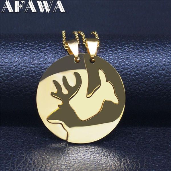 

pendant necklaces 2 pcs fashion stainless steel couple necklace for women deer gold color jewelry colares feminino n4119s01, Silver