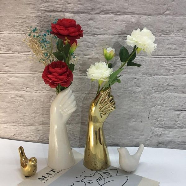 

vases 1pcs ceramic white hand vase nordic style home office decor creative plant flower floral composition living room ornaments