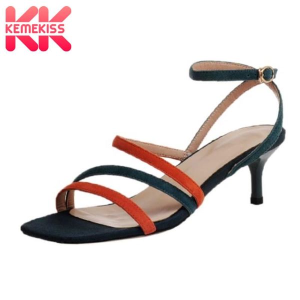 

kemekiss women summer shoes genuine leather mixed color fashion wedding woman footwear size 34-39 sandals, Black