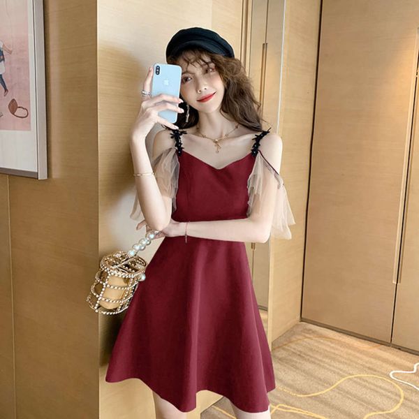 

casual dresses dress women clothes black suspender women's summer off shoulder waist show thin and light ripe wind super fairy a-line w, Black;gray