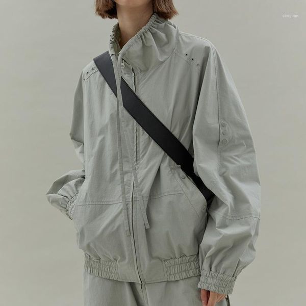 

women's jackets 2021 summer short jacket female drawstring collar lady long sleeve sunscreen cardigan zipper coat sport clothes, Black;brown