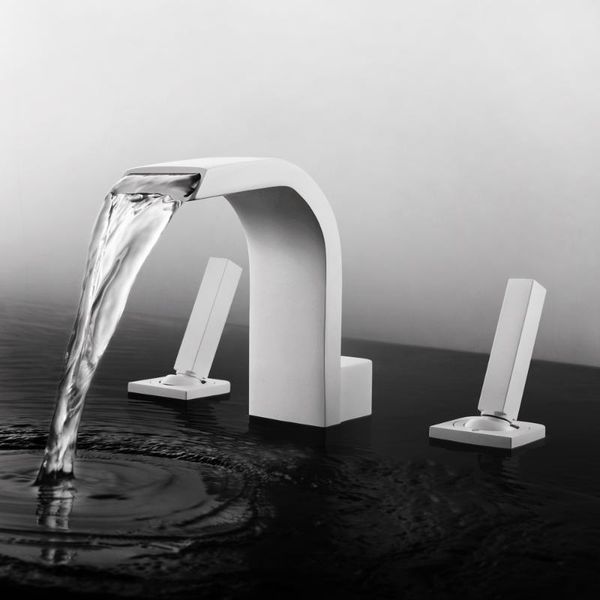 

bathroom sink faucets skowll white faucet waterfall cold water mixer tap deck mounted 3 hole lavatory washbasin hg-1121w