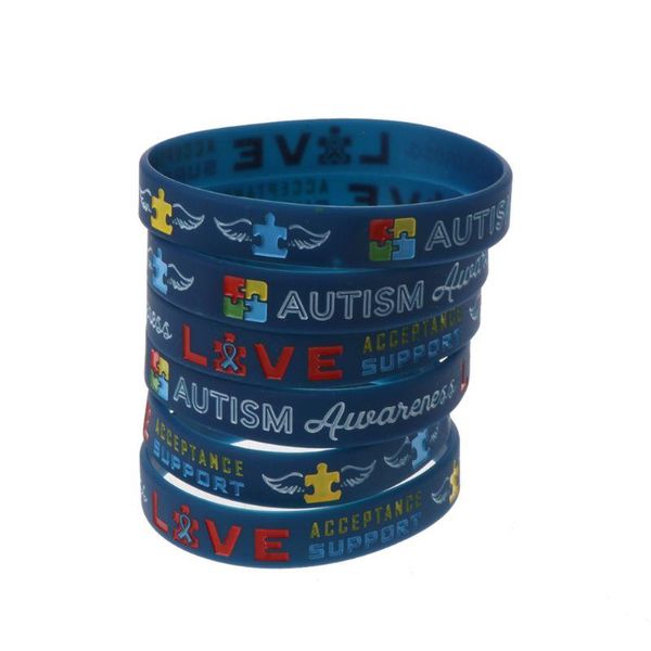 

charm bracelets pack of 6 autism awareness inspirational creates change silicone wristbands blue l93e, Golden;silver