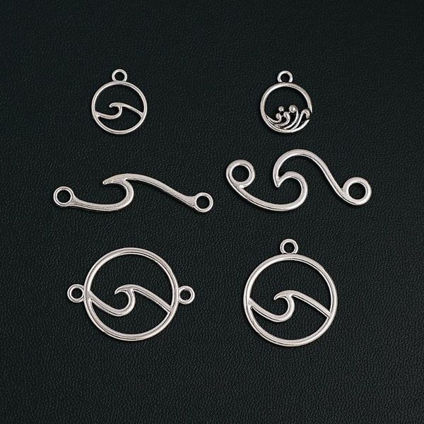 

charms antique silver plated wave mix connector pendants for diy necklace jewelry making finding supplies wholesale materials, Bronze;silver