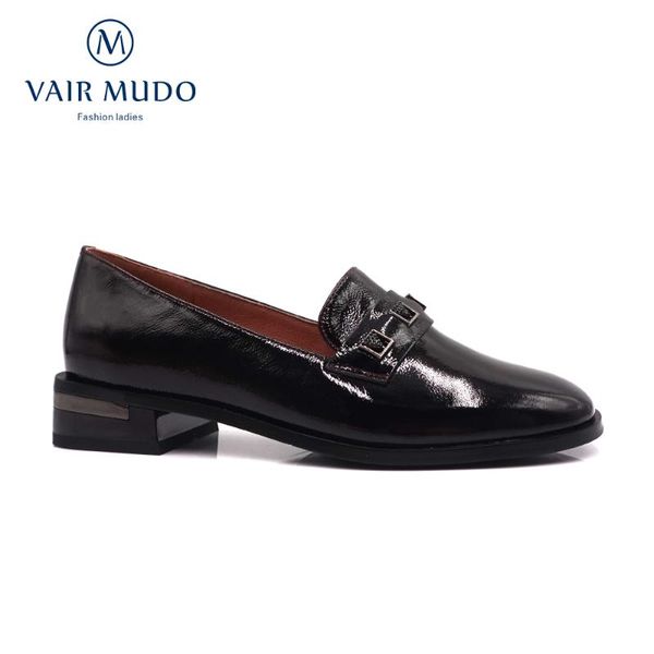 

dress shoes vair mudo women pumps thick heels genuine leather high-end handmade metal fitting spring summer autumn work casual shoe d6, Black