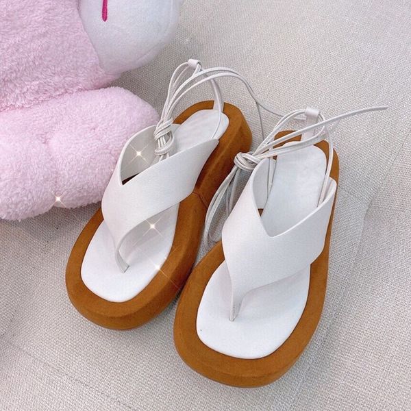 

official website 70% off outlet platform fashion women flip flops ankle straps wear-resistant female outdoor casual shoes real leather mujer, Black