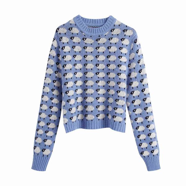 

casual woman blue embroidery sweater fashion ladies autumn soft sheep print knitwear female sweet long sleeve knit 210515, White;black