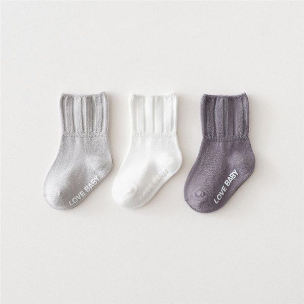

socks born baby spring and autumn keep warm non-slip solid color 3 pairs set to 5 years child, Pink;yellow