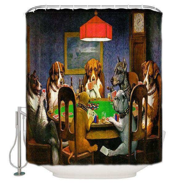 

dogs playing poker fabric shower curtain funny scene bathroom decor sets with hooks, stall